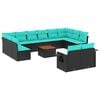 vidaXL Conjunto de sof&aacute; de jardim com 13 pe&ccedil;as e almofadas em rattan sint&eacute;tico preto