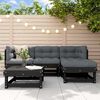 vidaXL 5pcs conjunto lounge jardim com almofad&otilde;es madeira maci&ccedil;a preto