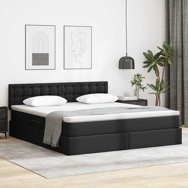 vidaXL Cama com Armazenamento Preto 180 x 200 cm Couro Sint&eacute;tico