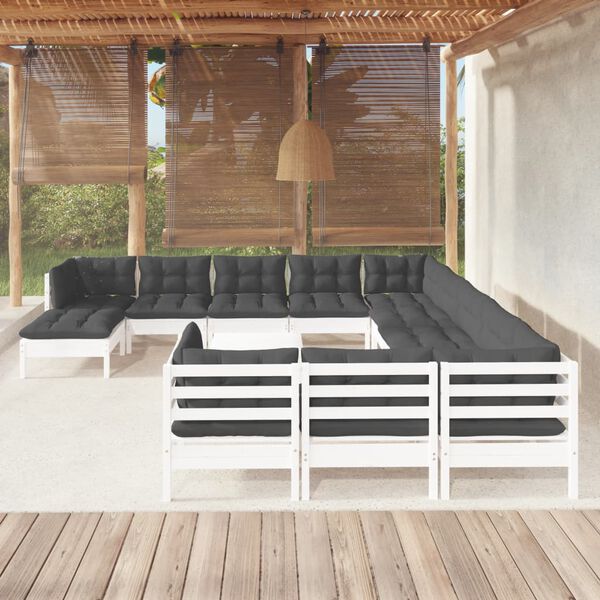 vidaXL 13 pcs conjunto lounge de jardim c/ almofad&otilde;es pinho branco