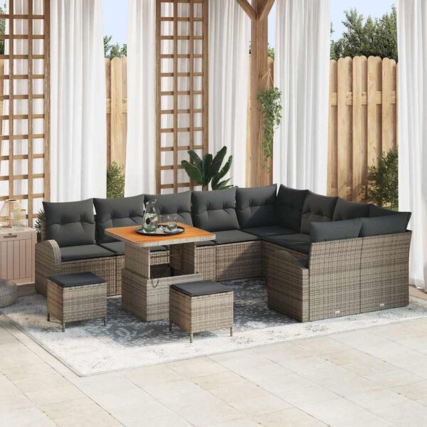 vidaXL Conjunto de Sof&aacute; de Jardim com almofada 12 pcs Cinzeto