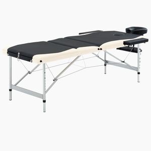 vidaXL Mesa de massagem dobr&aacute;vel 3 zonas alum&iacute;nio preto e bege