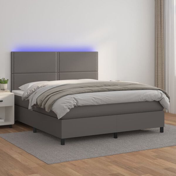 vidaXL Cama box spring c/ colchão/LED 180x200cm couro artificial cinza