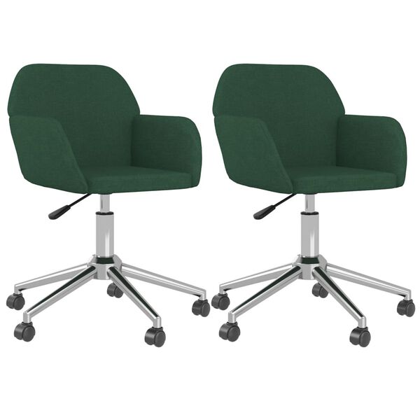 vidaXL Cadeiras de jantar giratórias 2 pcs tecido verde-escuro