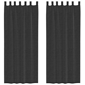 vidaXL Cortinas de voile com aba 2 pcs preto