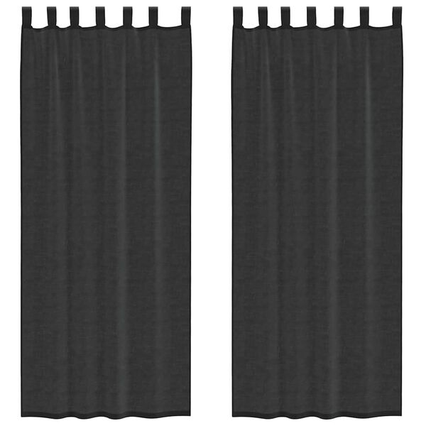 vidaXL Cortinas de voile com aba 2 pcs preto