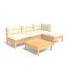 vidaXL 5 pcs conjunto lounge jardim c/ almofad&otilde;es cor creme pinho