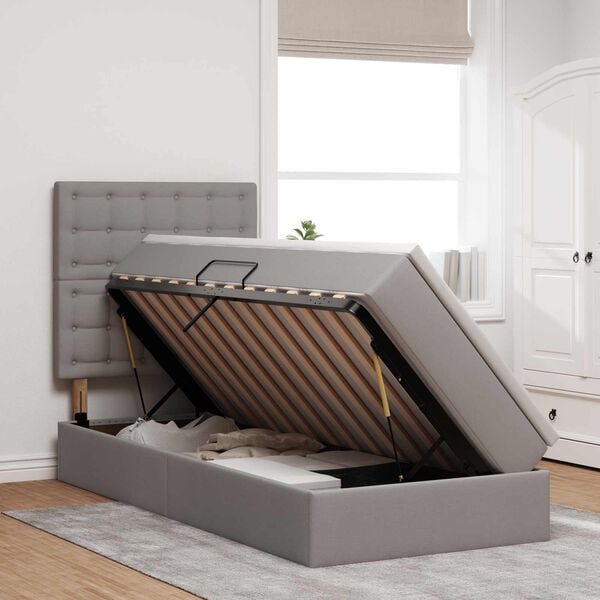 vidaXL Cama com arruma&ccedil;&atilde;o e LED Cinzento-acastanhado 90 x 200 cm