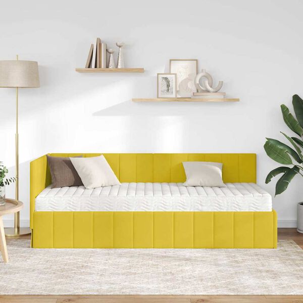vidaXL Estrutura de Cama de Canto com Colch&atilde;o 2 pcs Amarelo Veludo