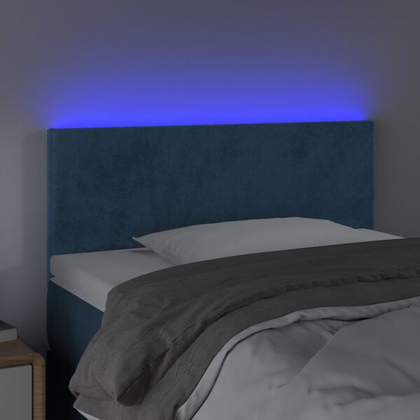 vidaXL Cabeceira de cama c/ luzes LED veludo 80x5x78/88 cm azul-escuro
