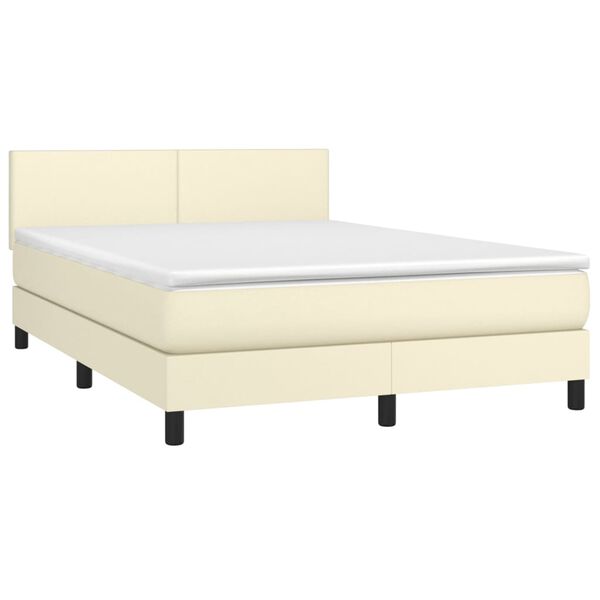 vidaXL Cama box spring c/ colch&atilde;o/LED 140x190cm couro artificial creme