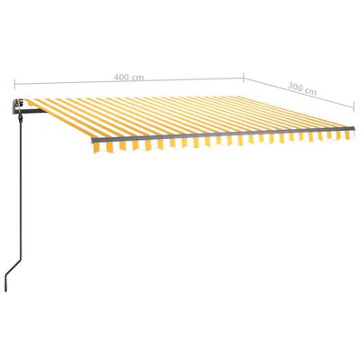 vidaXL Toldo retrátil manual com luzes LED 4x3 m amarelo e branco