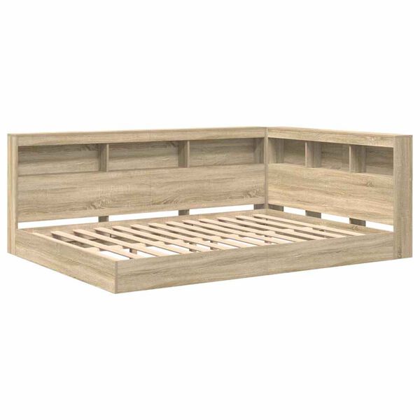 vidaXL Cama com Estante com cabeceira Carvalho sonoma 160 x 200 cm