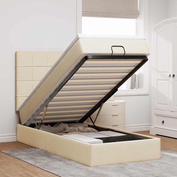 vidaXL Estrutura de cama otomana com creme de colch&atilde;o 80x200cm tecido