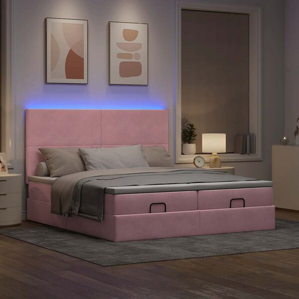 vidaXL Estrutura de cama otomana com colch&otilde;es 160x200 cm veludo rosa