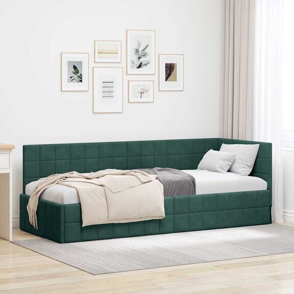 vidaXL Estrutura de Cama de Canto Verde Escuro 80 cm x 200 cm Veludo