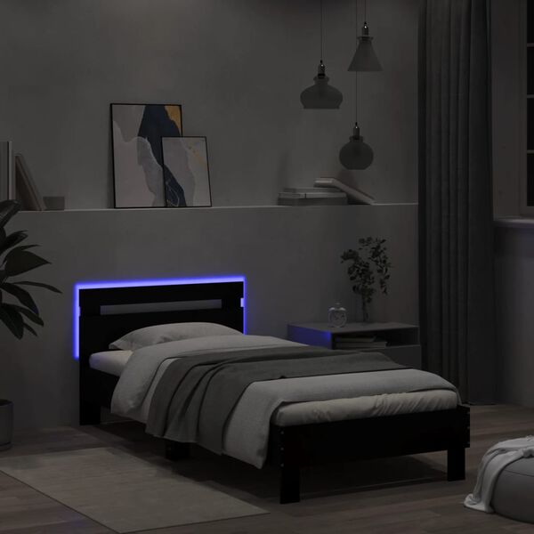 vidaXL Estrutura de cama com cabeceira e luzes LED 100x200 cm preto