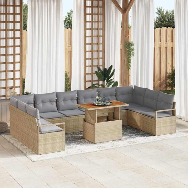 vidaXL Conjunto de Sof&aacute; de Jardim com almofada 11 pcs Bege e Cinza
