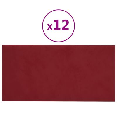 vidaXL Painel de parede 12 pcs 30x15 cm veludo 0,54 m² vermelho tinto