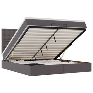 vidaXL Estrutura de cama otomana com colch&atilde;o cinza couro falso