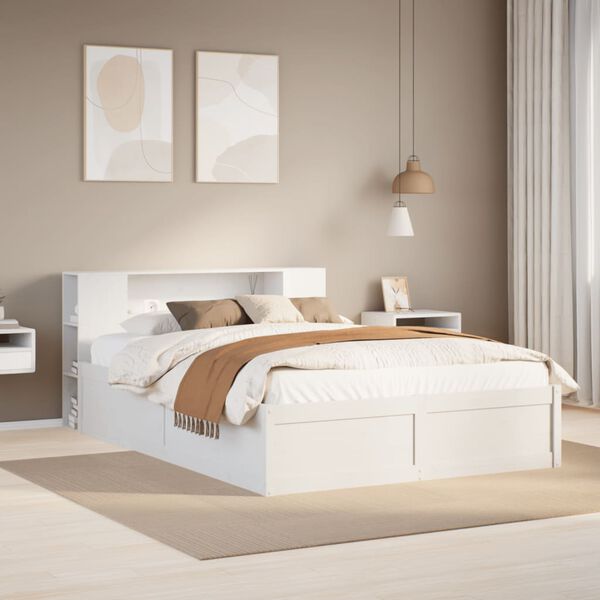vidaXL Cama sem colch&atilde;o 135x190 cm madeira de pinho maci&ccedil;a branco