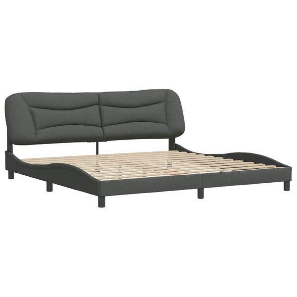 vidaXL Estrutura de cama sem colch&atilde;o Hvar 200x200 cm tecido cinzento-escuro