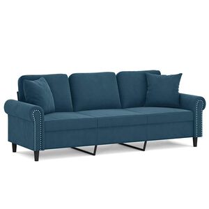 vidaXL Sof&aacute; 3 lugares c/ almofadas decorativas 180 cm veludo azul