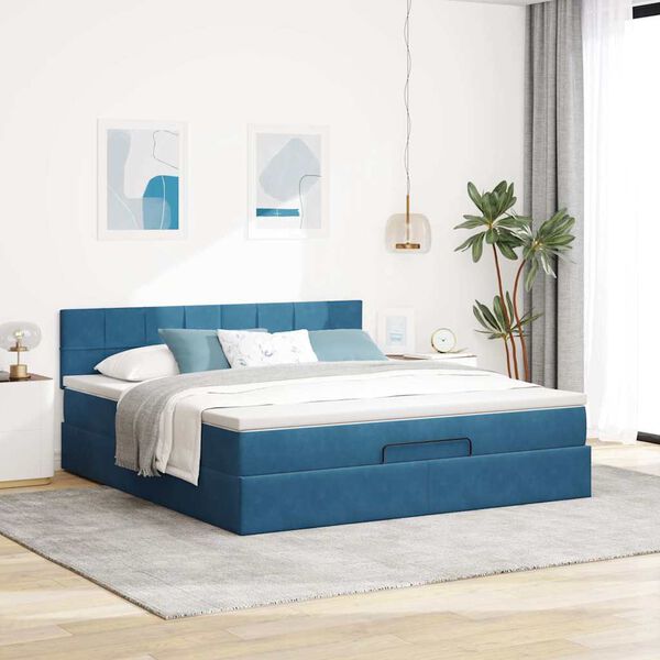 vidaXL Estrutura de cama otomana com colch&atilde;o 160x200 cm azul escuro