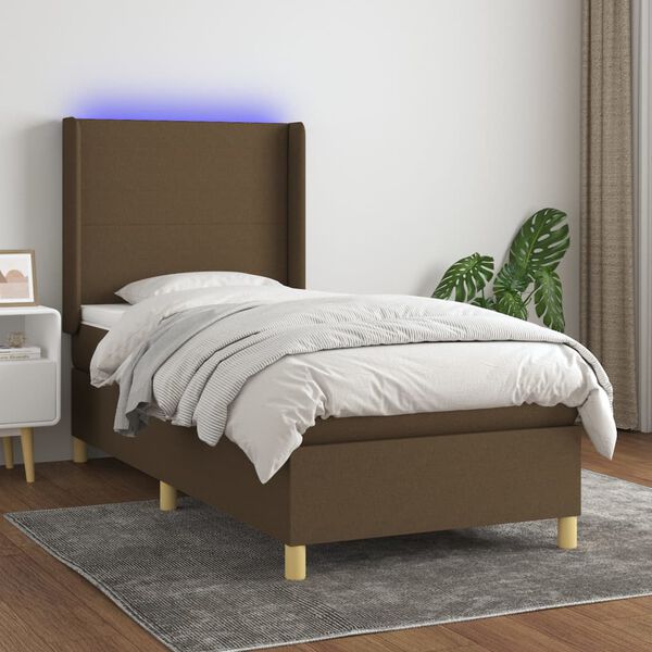 vidaXL Cama box spring c/ colch&atilde;o/LED 80x200cm tecido castanho-escuro