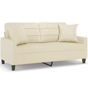 vidaXL Sof&aacute; 2 lugares + almofadas decorativas 140cm couro artif. creme