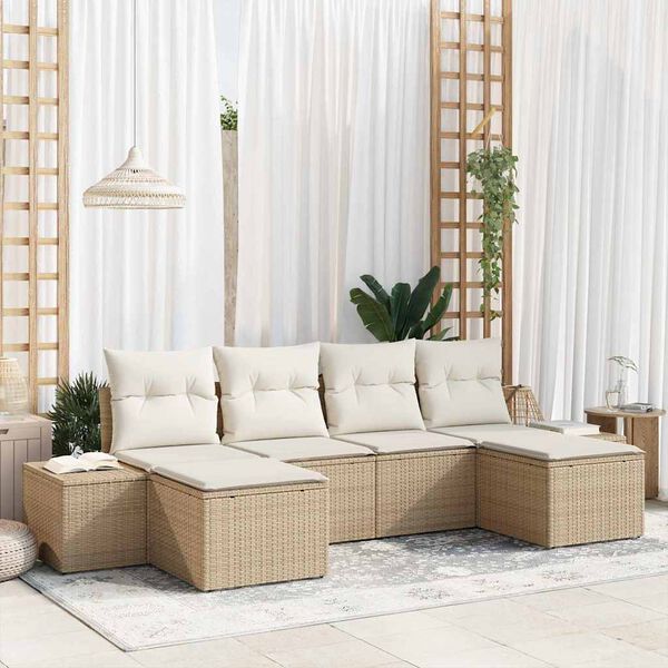 vidaXL Conjunto de Sof&aacute; de Jardim 4 pcs Bege e Creme vime PE