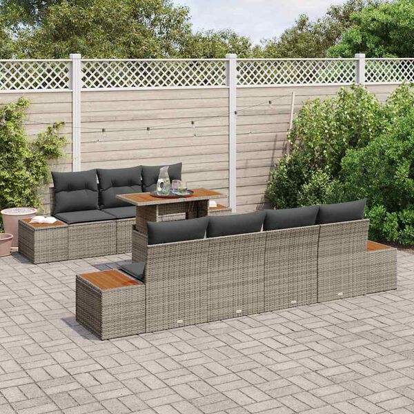 vidaXL Conjunto de Sof&aacute; de Jardim 8 pcs Cinzeto Rattan Sint&eacute;tico
