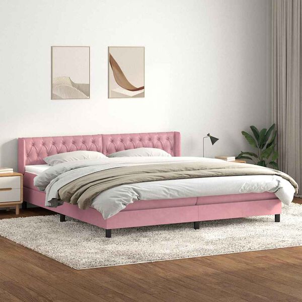 vidaXL Cama com molas/colch&atilde;o 200x220 cm veludo rosa