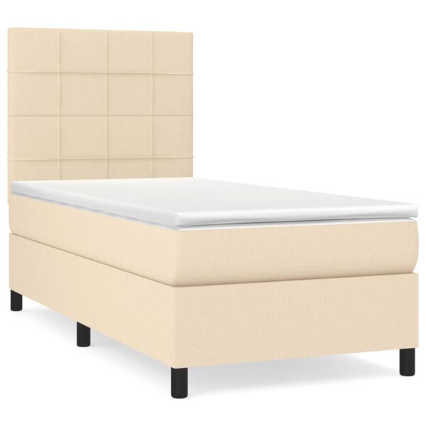 vidaXL Cama com molas/colch&atilde;o 90x190 cm tecido cor creme