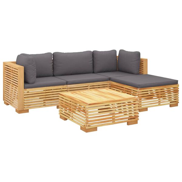 vidaXL 5 pcs conjunto lounge jardim c/ almofad&otilde;es madeira teca maci&ccedil;a