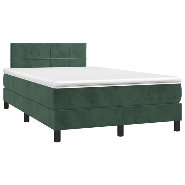 vidaXL Cama box spring c/ colch&atilde;o/LED 120x200 cm veludo verde-escuro