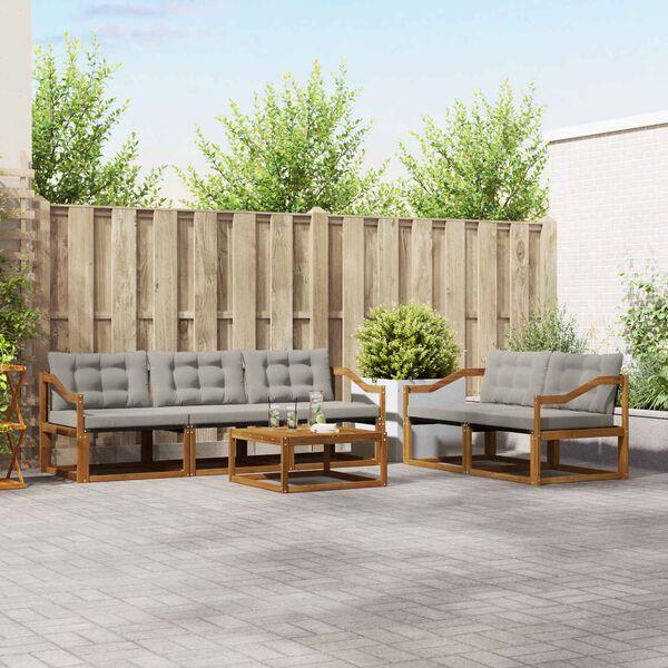 vidaXL Conjunto de Sof&aacute;s para Exterior 6 pcs Cinza Natural e Claro