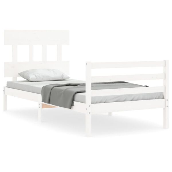 vidaXL Estrutura de cama com cabeceira 100x200cm madeira maci&ccedil;a branco