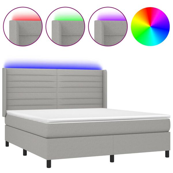 vidaXL Cama box spring c/ colch&atilde;o e LED 160x200 cm tecido cinza-claro