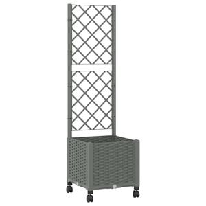 vidaXL Vaso de Jardim com Treli&ccedil;a e Rodas Cinzento-claro PP
