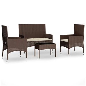 vidaXL 4 pcs conjunto lounge jardim c/ almofad&otilde;es vime PE castanho
