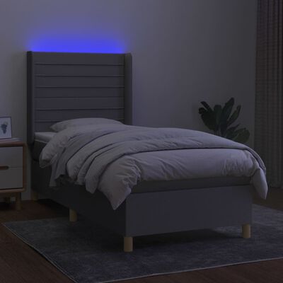 vidaXL Cama box spring c/ colchão e LED 90x190 cm tecido cinza-claro