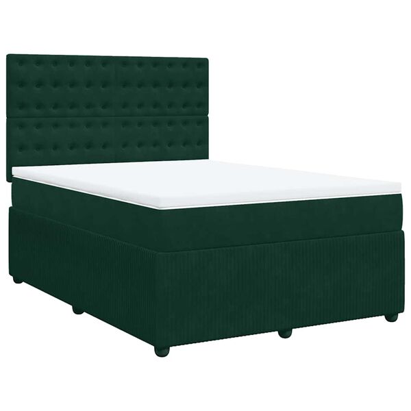 vidaXL Cama com molas/colch&atilde;o 140x200 cm veludo verde-escuro