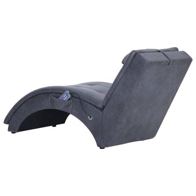 vidaXL Chaise longue de massagem c/ almofada camurça artif. cinzento