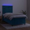 vidaXL Cama box spring c/ colch&atilde;o/LED 90x190 cm veludo azul-escuro