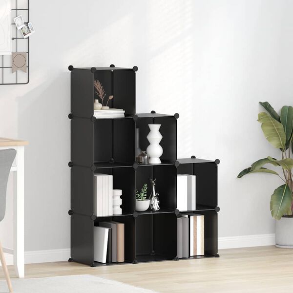 vidaXL Organizador de arruma&ccedil;&atilde;o com 9 cubos PP preto
