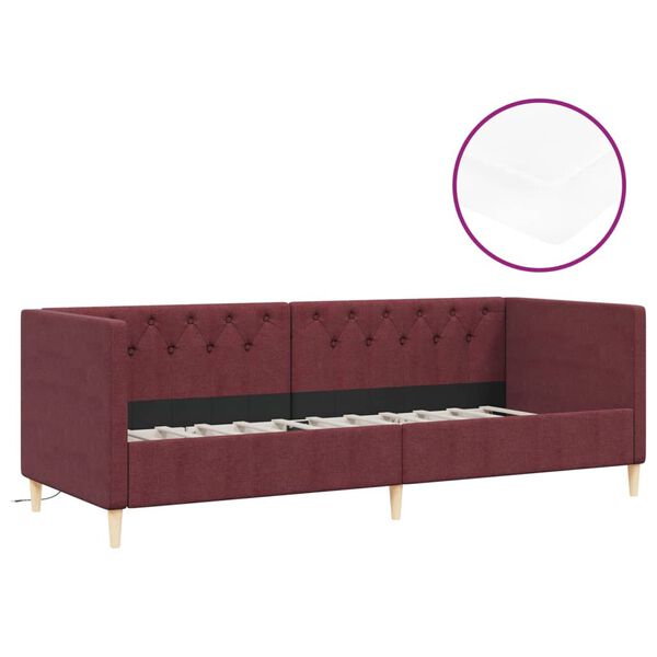 vidaXL Sof&aacute;-cama c/ colch&atilde;o e sa&iacute;da USB 90x200 cm tecido roxo