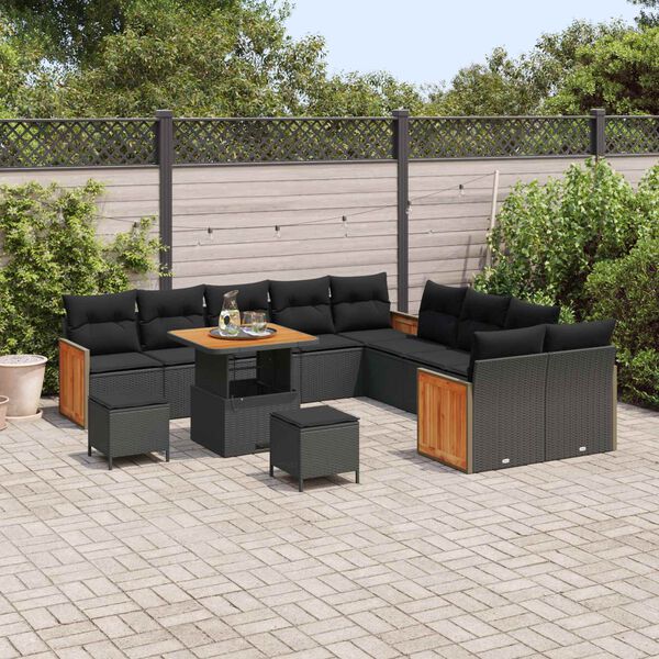 vidaXL Conjunto de Sof&aacute; de Jardim com almofada 17 pcs Preto vime PE