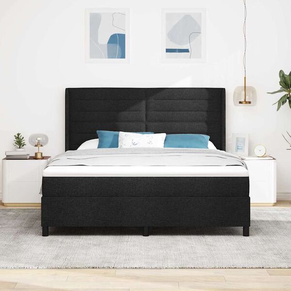 vidaXL Cama Box com colch&atilde;o com cabeceira Preto 180 x 200 cm tecido