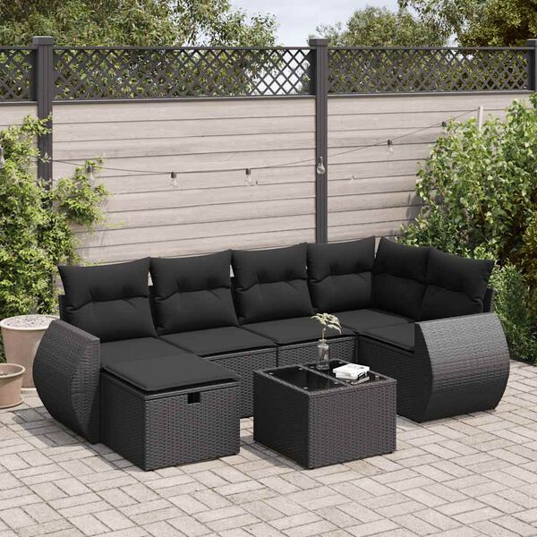 vidaXL 6 pcs conjunto sof&aacute;s de jardim c/ almofad&otilde;es vime PE preto